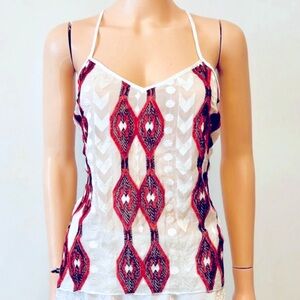 Revolve Line & Dot Silk Racerback w/ Red & White Chevron/Tribal Pattern Women L